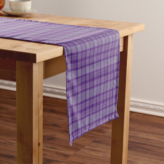 Purple Gray Plaid Tartan Table Runner ショートテーブルランナー (インサイチュ)