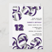 purple gray team colors volleyball birthday party 招待状 (正面)