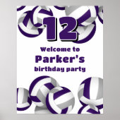 purple gray volleyballs birthday party welcome ポスター (正面)