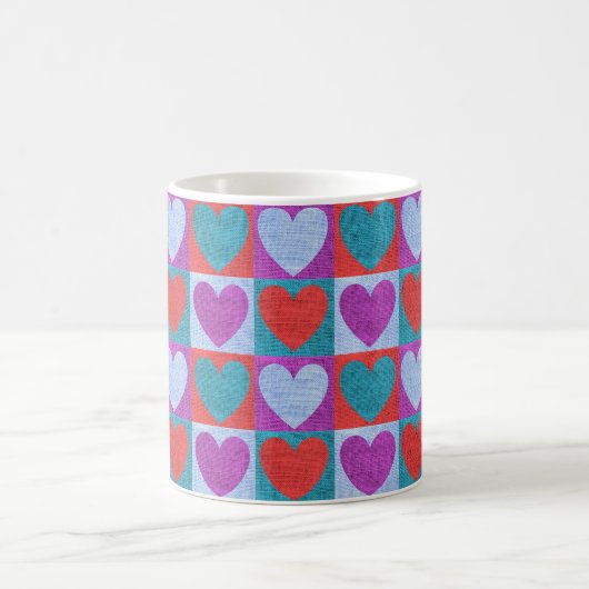 Purple Green and Red Checked Heart Pattern コーヒーマグカップ (中央)
