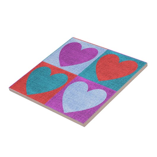 Purple Green and Red Checked Heart Pattern タイル (側面)