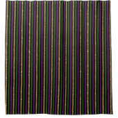 Purple, Green, Black, Faux Gold Stripes Mardi Gras シャワーカーテン (正面)