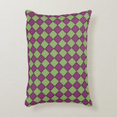 Purple Green Checker Diamond Pattern アクセントクッション (正面(垂直))