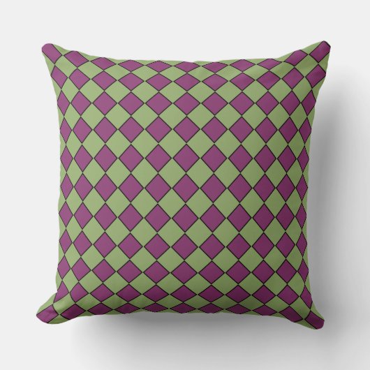 Purple Green Checker Diamond Pattern クッション (正面)