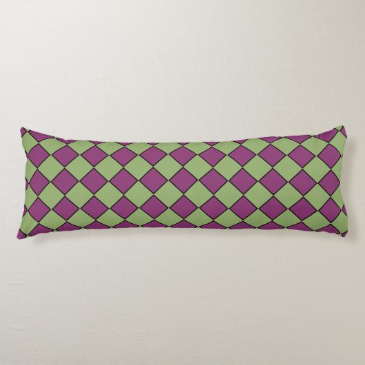 Purple Green Checker Diamond Pattern ボディピロー (正面)