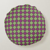 Purple Green Checker Diamond Pattern ラウンドクッション (裏面)