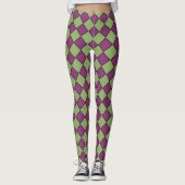 Purple Green Checker Diamond Pattern レギンス (正面)