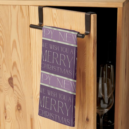 Purple Green Christmas Pattern#35b ID1009 キッチンタオル (三つ折り)