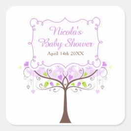 Purple & Green Floral Bird Baby Shower  スクエアシール