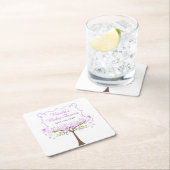 Purple & Green Floral Bird Baby Shower スクエアペーパーコースター (インサイチュ)