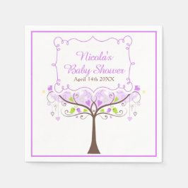 Purple & Green Floral Bird Baby Shower  スタンダードカクテルナプキン