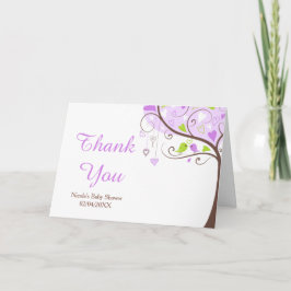 Purple & Green Floral Bird Baby Shower Thank You サンキューカード