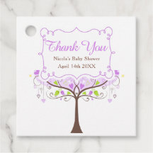 Purple & Green Floral Bird Baby Shower Thank You