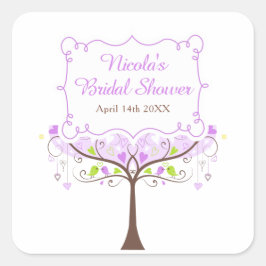 Purple & Green Floral Bird Bridal Shower  スクエアシール