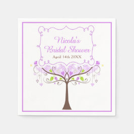Purple & Green Floral Bird Bridal Shower  スタンダードカクテルナプキン
