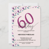 Purple Green Floral Watercolor Birthday 招待状 (正面)