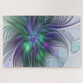 Purple Green Flower Modern Abstract Art Fractal ジグソーパズル (横)