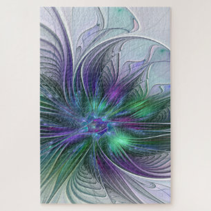 Purple Green Flower Modern Abstract Art Fractal ジグソーパズル