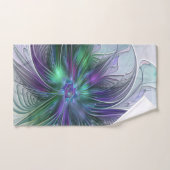 Purple Green Flower Modern Abstract Art Fractal ハンドタオル (ハンドタオル)