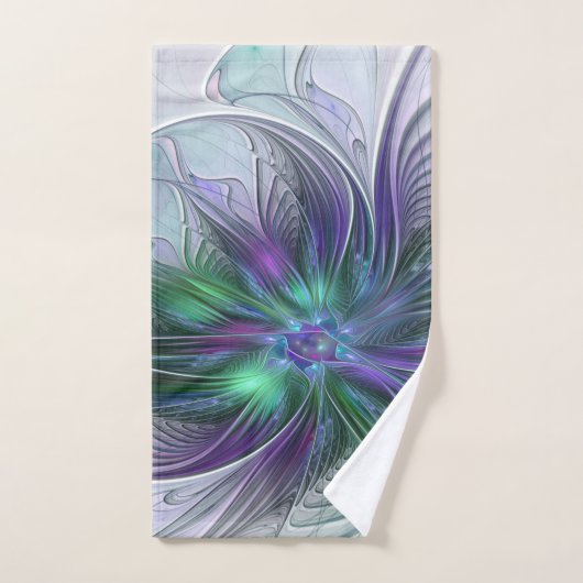 Purple Green Flower Modern Abstract Art Fractal ハンドタオル (ハンドタオル)