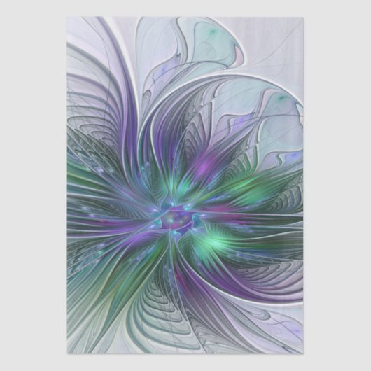 Purple Green Flower Modern Abstract Art Fractal 薄葉紙 (正面)