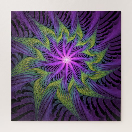 Purple Green Flower Modern Abstract Fractal Art ジグソーパズル (縦)