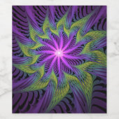 Purple Green Flower Modern Abstract Fractal Art ワインラベル (シングルラベル)