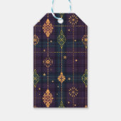 PURPLE GREEN GOLD CHRISTMAS PLAID PATTERN ギフトタグ (正面)