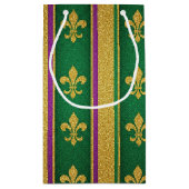 PURPLE GREEN GOLD GLITTER LOOK MARDI GRAS スモールペーパーバッグ (裏面)