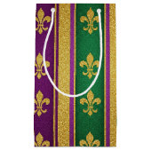 PURPLE GREEN GOLD GLITTER LOOK MARDI GRAS スモールペーパーバッグ (正面)
