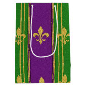 PURPLE GREEN GOLD GLITTER LOOK MARDI GRAS ミディアムペーパーバッグ (裏面)