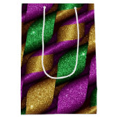 PURPLE GREEN GOLD GLITTER LOOK MARDI GRAS ミディアムペーパーバッグ (裏面)