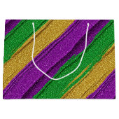 PURPLE GREEN GOLD GLITTER LOOK MARDI GRAS ラージペーパーバッグ (正面)