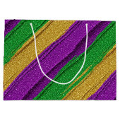 PURPLE GREEN GOLD GLITTER LOOK MARDI GRAS ラージペーパーバッグ (裏面)