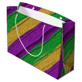 PURPLE GREEN GOLD GLITTER LOOK MARDI GRAS ラージペーパーバッグ (裏面アングル)