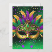 Purple Green Gold Masks Mardi Gras Birthday Party 招待状 (裏面)