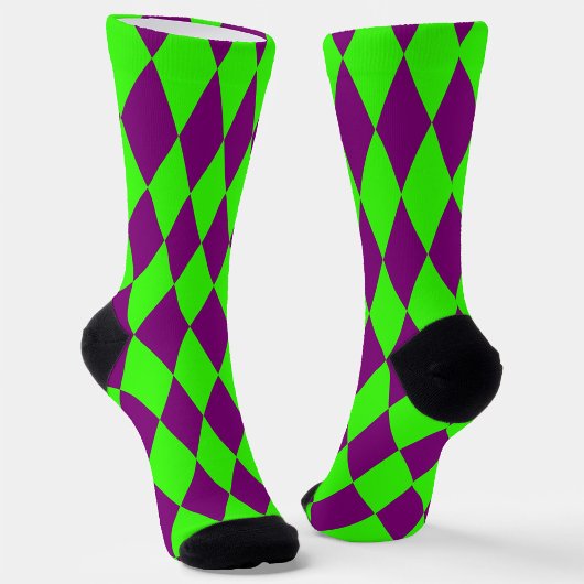 Purple Green Harlequin Checkered Design  ソックス