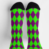 Purple Green Harlequin Checkered Design  ソックス (上部)
