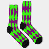 Purple Green Harlequin Checkered Design  ソックス (右)
