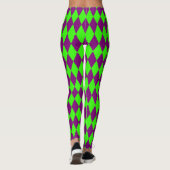 Purple Green Harlequin Checkered Design レギンス (裏面)