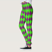 Purple Green Harlequin Checkered Design レギンス (左)