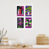 Purple & Green Matchbox Labels Grid Print, Vintage ポスター (キッチン)