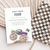 Purple & Green Monster Truck Birthday Any Age 招待状