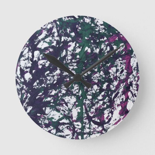 Purple, Green, Pink, Marble artwork ラウンド壁時計 (正面)