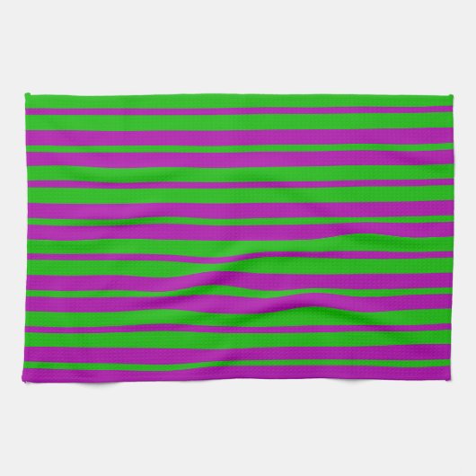 Purple Green Stylish Stripes Pattern Design  キッチンタオル (横)