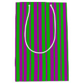 Purple Green Stylish Stripes Pattern Design ミディアムペーパーバッグ (正面)