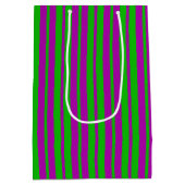 Purple Green Stylish Stripes Pattern Design ミディアムペーパーバッグ (裏面)