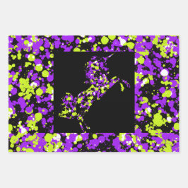 Purple Green Unicorn Splattered Paint ラッピングペーパーシート