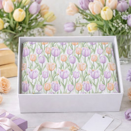 Purple Green Watercolor Floral Tulip Pattern  薄葉紙
