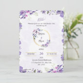 Purple & Green Watercolor Floral Wedding Invitatio 招待状 (スタンド正面)